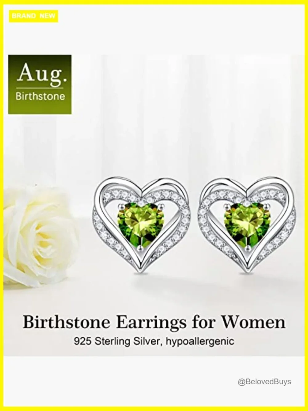 925 Sterling Silver Heart Stud Earrings, 0.52x0.50 Inch, Birthstone Gift